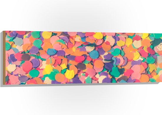 Hout - Confetti - Gekleurd - Vormen - Vrolijk - 120x40 cm - 9 mm dik - Foto op Hout (Met Ophangsysteem)