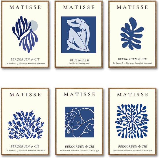 Foto: 3 dubbelzijdige kunstdruk posterset din a3 30cm x 42cm stijlvolle wandposter 6 wandschilderijen dubbelzijdige afbeeldingen matisse blue zonder lijst din a3 