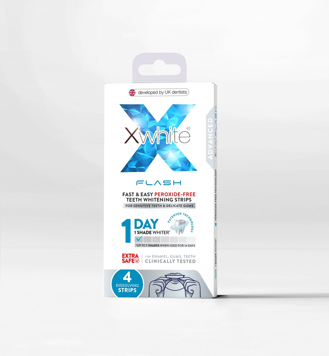 Goedkoopste Xwhite ® - FLASH Professional teeth whitening PAP strips - Professionele strips voor het bleken van tanden - zonder waterstofperoxide - Flash 4 strips 1 daagse kuur