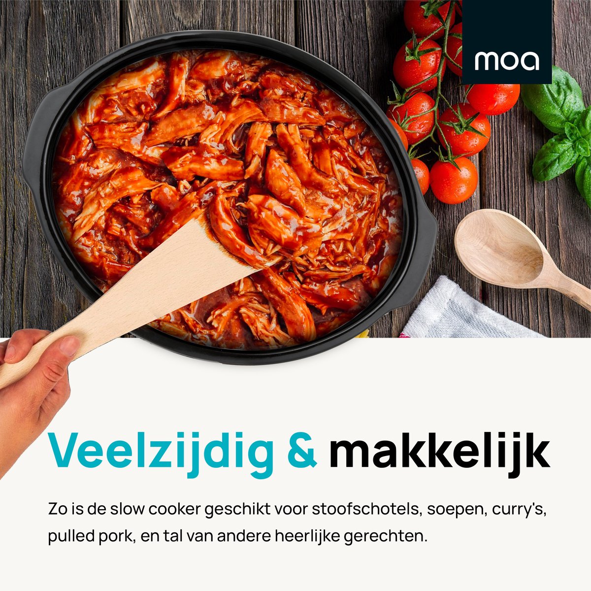 MOA 6,5L Slowcooker met 3 Warmtestanden - Ø 24,5cm - Keramische Binnenpan - PFAS- & BPA-vrij - Doorzichtige Deksel - Vaatwasserbestendig - RVS – foto 4