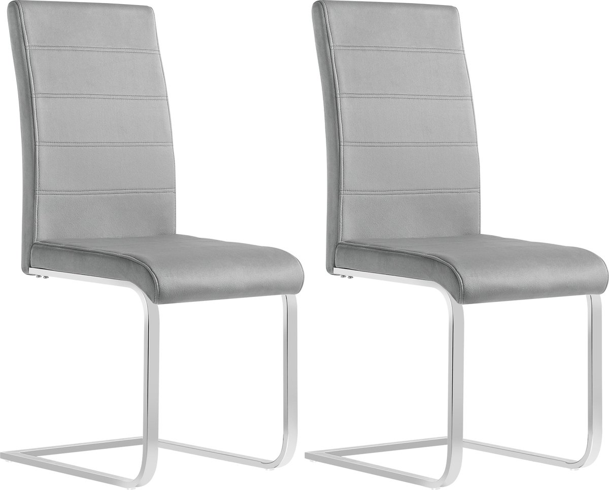 Kamyra® Set van 2 Velvet Eetkamerstoelen - Eetkamerstoel - Stijlvol, Ergonomisch & Comfortabel - Lichtgrijs