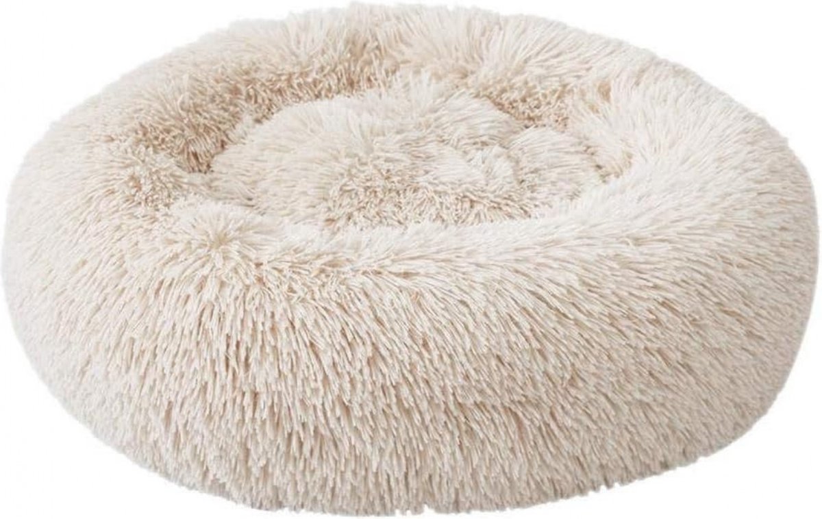 Huisdierentuin.nl Comfortabele Pluche Donut Hondenmand - Beige Kleur - Maat S (50 cm) - Ideaal voor Ontspanning en Geborgenheid voor Honden en Katten - Duurzaam en Antislip Design - Wasbaar