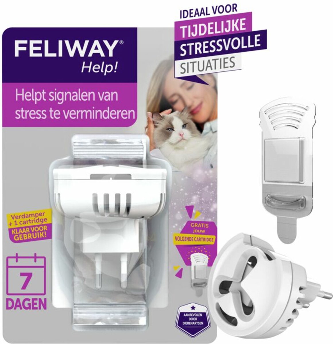 Feliway Help! - Verdamper + Cartridge - 7 dagen - Kat - Tijdelijke spannende situaties voor je kat - Feliway