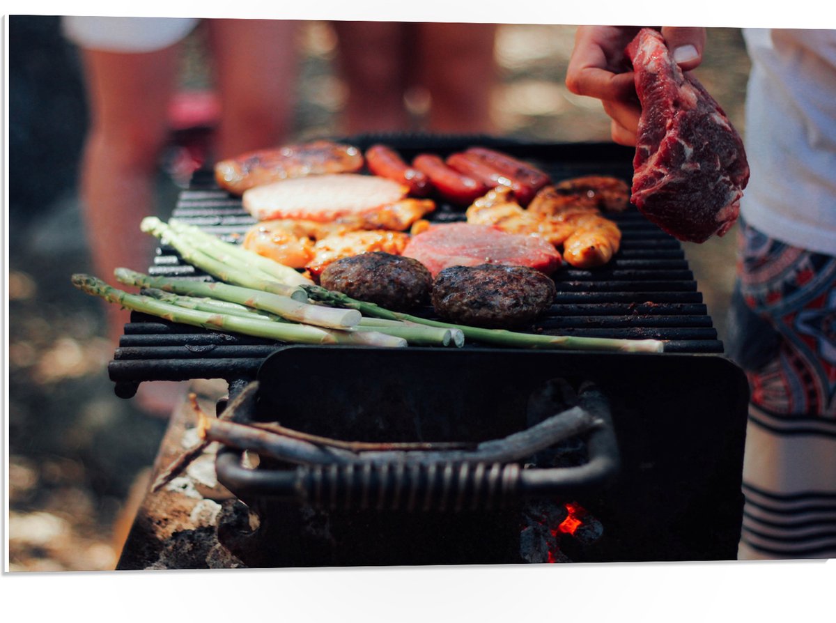 PVC Schuimplaat - Barbecue - Vlees - Groenten - Kolen - Natuur - 75x50 cm Foto op PVC Schu