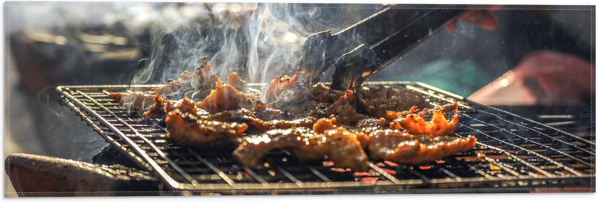Vlag - Barbecue - Kool - Rook - Tang - Vlees - Bakken - Eten - Buiten - 60x20 cm Foto op P