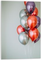 Acrylglas - Ballonnen - Metallic - Rood - Paars - Zilver - 50x75 cm Foto op Acrylglas (Met Ophangsysteem)