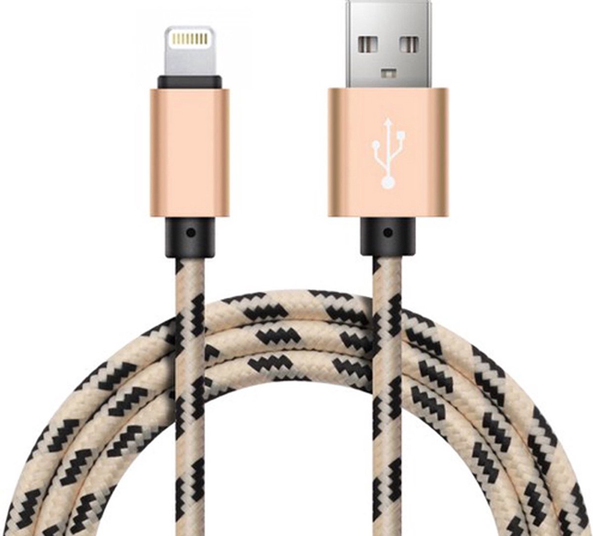 Nylon USB Kabel - 8-pin naar USB-A - 0,25m - Goud