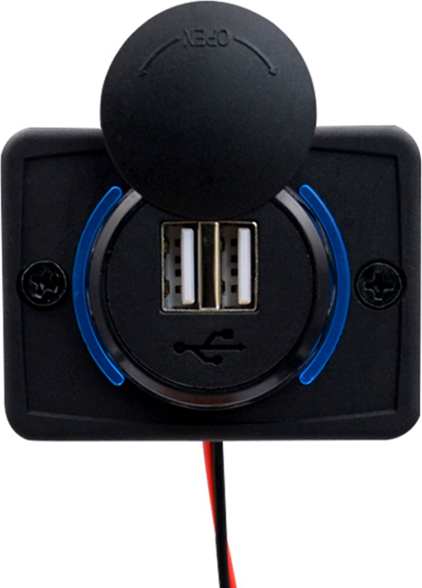 Dual USB stopcontact - Opbouw - 12-24V - 5V 3.1A - POUSB-1 - Auto/Boot/Camper - Blauw - Per 1 stuk(s)