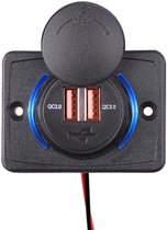 12V USB Autolader 2 Poorten Opbouw - QC3.0 - POUSB-1QC - USB Stopcontact Auto, Boot en Camper - Blauw