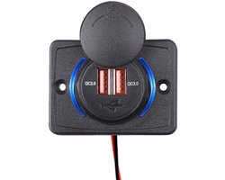 12V USB Autolader 2 Poorten Opbouw - QC3.0 - POUSB-1QC - USB Stopcontact Auto, Boot en Camper - Blauw