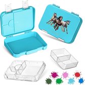 Bento Box lunchbox voor kinderen, met 4 + 2 vakken, extreem robuust, lunchbox, ideaal voor kinderopvang en school (Lichtblauw, paarden)