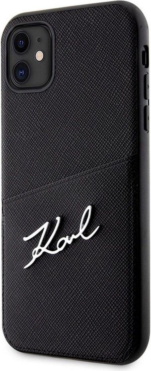 Karl Lagerfeld Saffiano Card Back Case - Geschikt voor Apple iPhone 11/XR (6.1") - Zwart