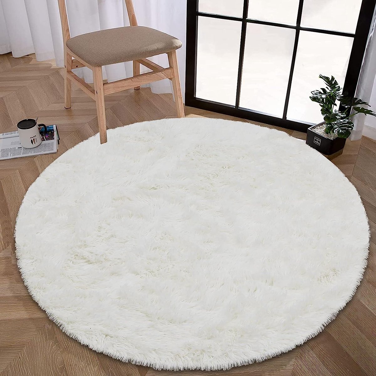 Tapis blanc en peluche, décoration de salon, Moelleux Lea Optics