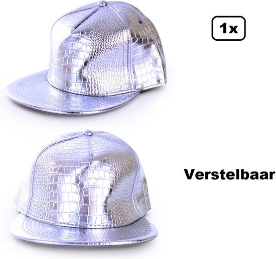Baseball cap zilver - verstelbaar - rapper - krokodil leer look festival thema feest party fun silver base ball