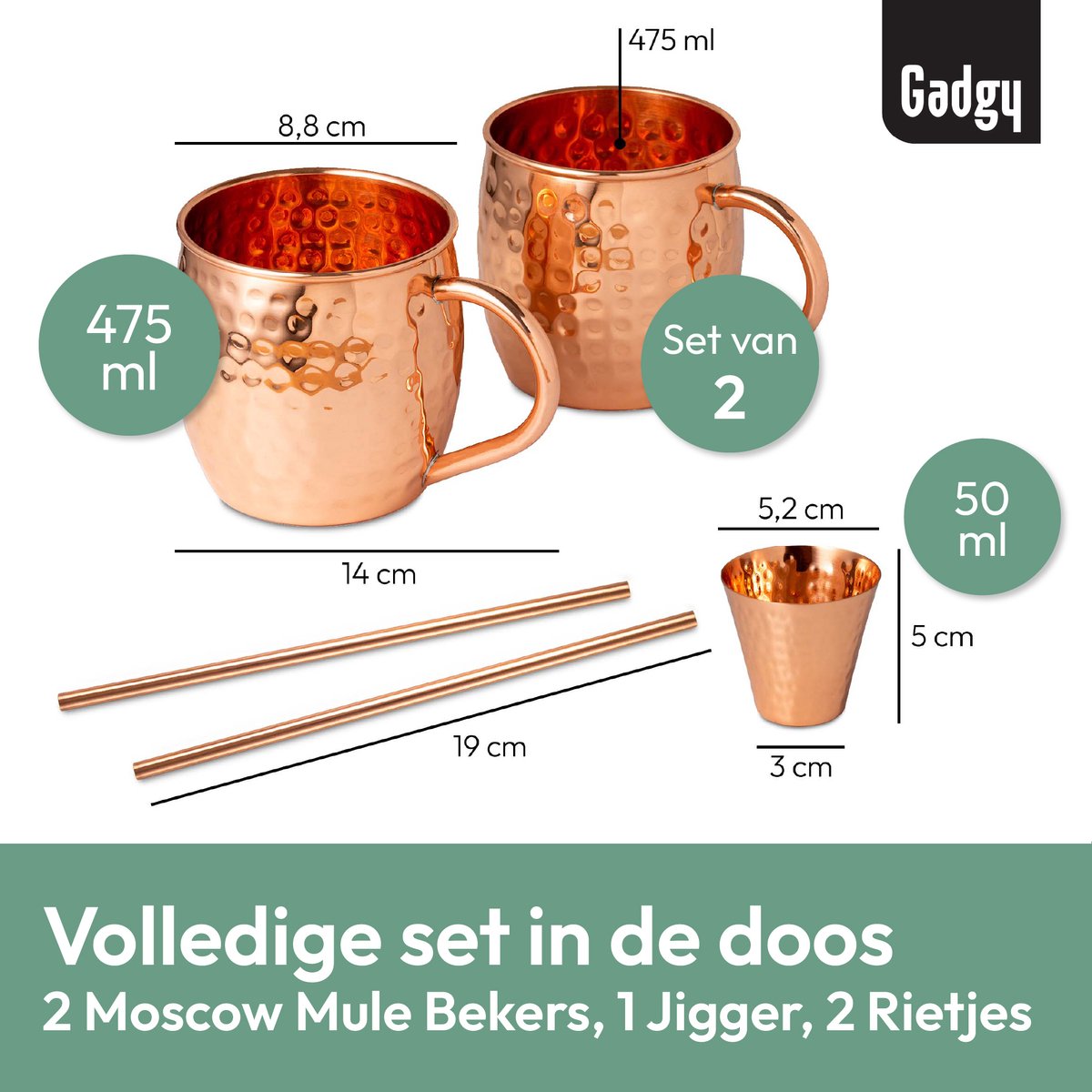 SET COMPLET MOSCOW MULE - cuivre martelé, 2 gobelets, 1 jigger, 1