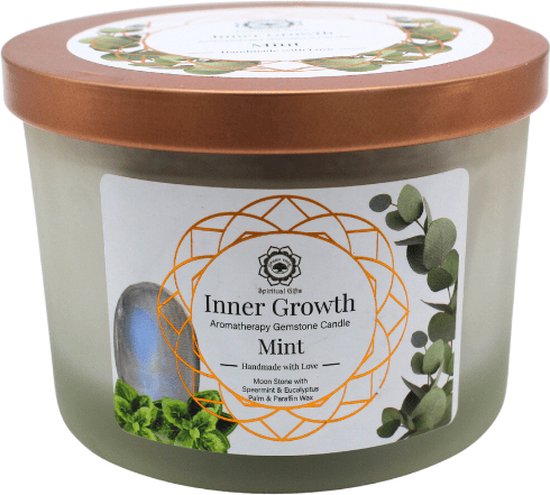Green Tree - Edelsteenkaars - Aromatherapie - Geurkaars - Inner Growth - Mint - met edelstenen - 256g