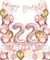 Snoes Ballonnen 22 Jaar Rose Gold White Dots - Compleet Feestpakket met cijfer ballon 22 Jaar - Verjaardag Versiering Slinger Happy Birthday – Folieballon – Latex Ballonnen - Helium Ballonnen - Rose Feestpakket