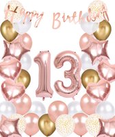 Snoes Ballonnen 13 Jaar Rose Gold White Dots - Compleet Feestpakket met cijfer ballon 13 Jaar - Verjaardag Versiering Slinger Happy Birthday – Folieballon – Latex Ballonnen - Helium Ballonnen - Rose Feestpakket