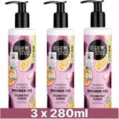 Organic Shop Shower Gel Passion Alluring Passion Fruit and Cocoa- 3 x 280 ml - Voordeelverpakking