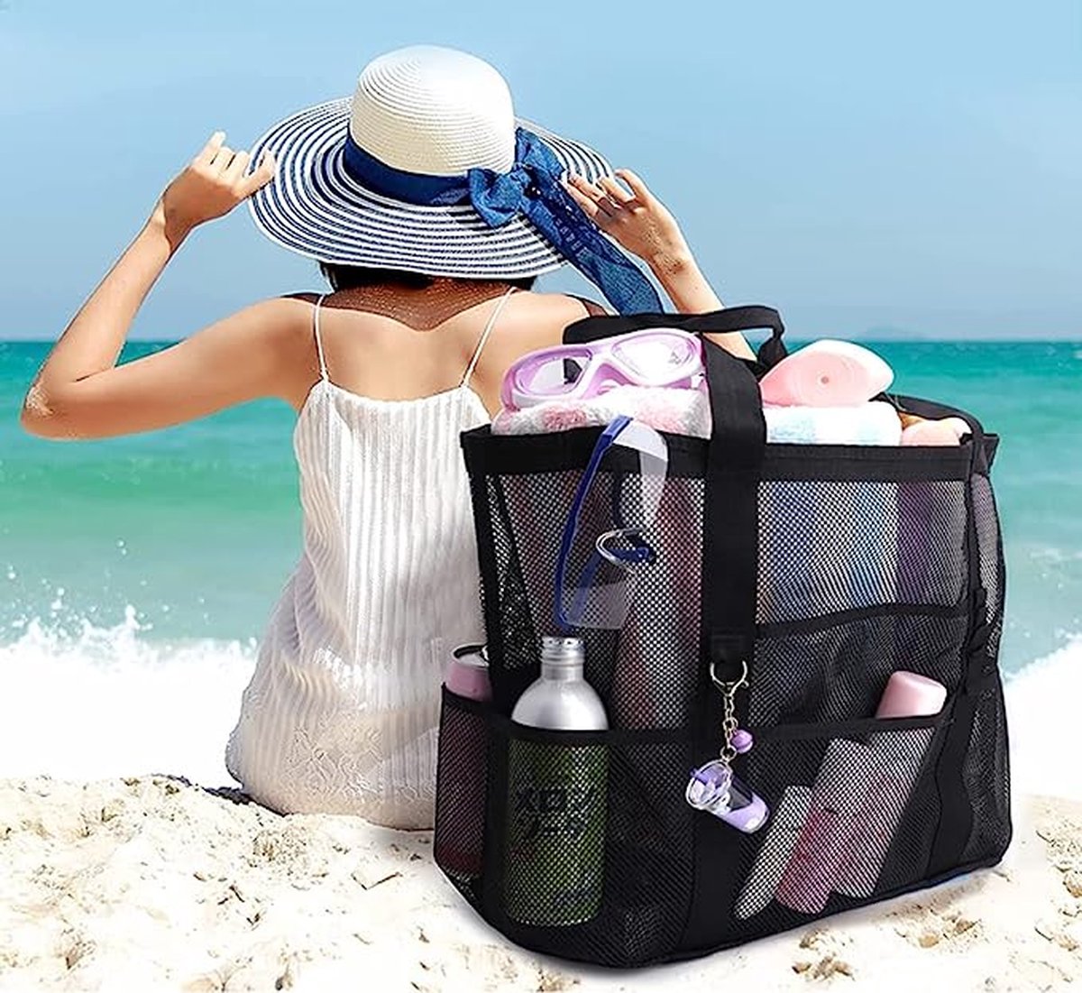 Sac Filet Pliable Pour Jouets De Plage - Grande Capacité, Léger - Idéal Voyages Famille, Plage, Camping - 3