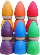 Houten kaboutertjes - Regenboogkleuren - 6 stuks - Open einde speelgoed - Educatief montessori speelgoed - Grapat style