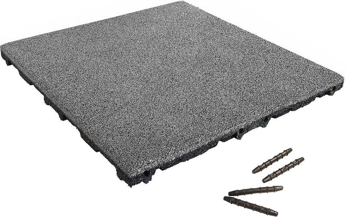 Rubber tegel met pen- en gat verbinding 50x50 cm - 45 mm - Grijs