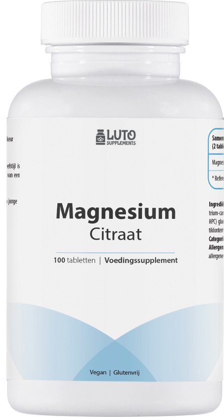 Foto: Magnesium citraat 200 mg 100 tabletten ondersteuning voor spieren zenuwen en vermoeidheid vegan luto supplements