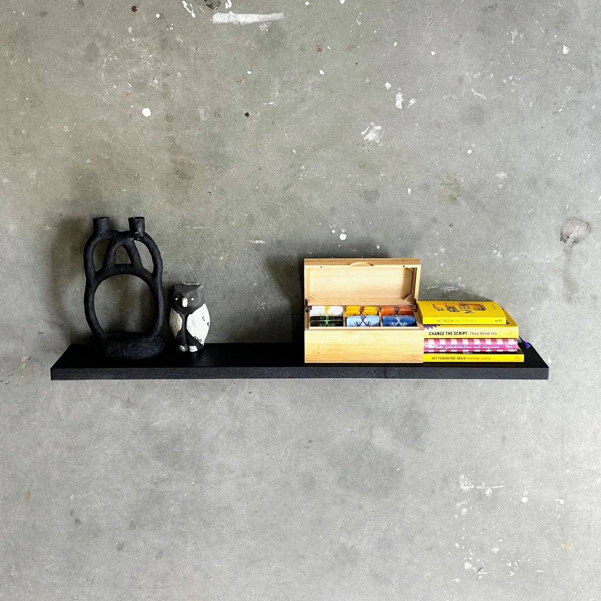 GoudmetHout Zwevende Wandplank Industrieel - 100 x 15 cm Muurplank - Zwart Eiken Hout - Decoratie Wandrek & Boekenrek - Hangplank Keuken - Floating Wall Shelf met Blinde Montage
