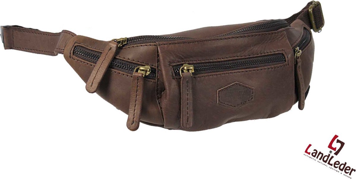 Landleder - Luxe Lederen Beltbag / Heuptas - Gordeltas - "Pinch of Wax"- Naturel Bruin - Afmeting 36 x 6 x 13 cm.