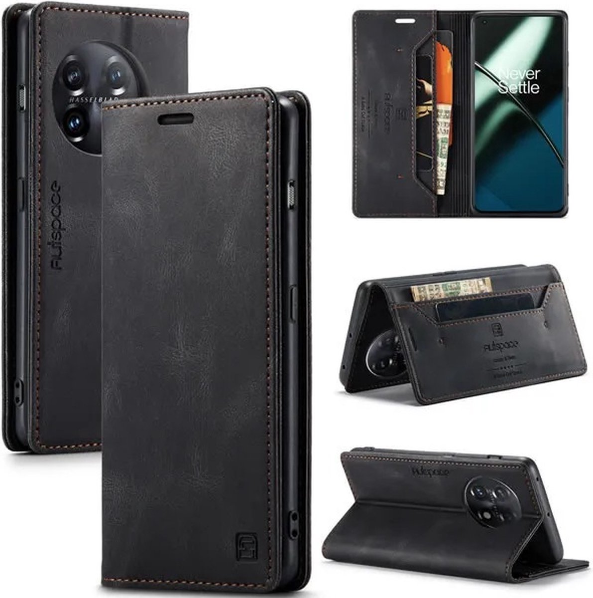 Luxe Flip Case met RFID Bescherming Kaarthouder en Magneetsluiting voor OnePlus 11 _ Zwart