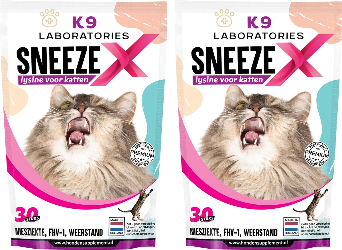 Sneeze X - Voor katten - Met niesziekte - FHV-1 - Bevat L-lysine - Set van 2 - K9 laboratories