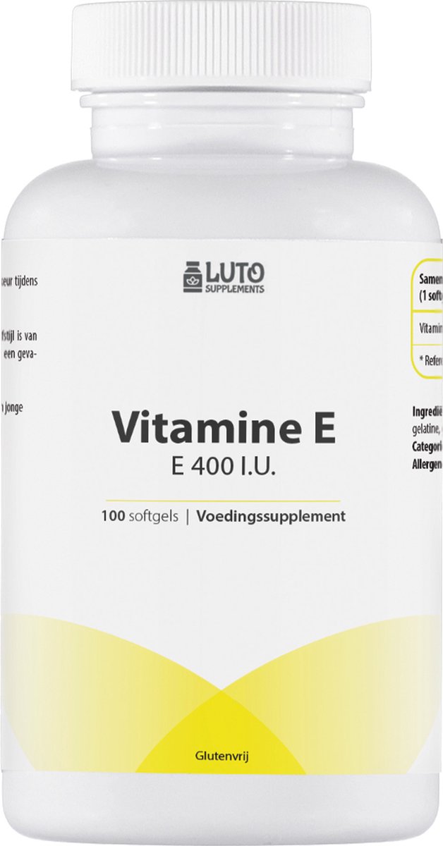 Vitamine E 400 I.U. - 269mg D-alfa-tocoferol - Premium: Natuurlijke Vitamine E uit Zonnebloemen - hoog gedoseerd - 100 softgels - Luto Supplements