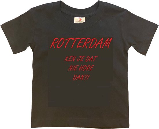 Rotterdam Kinder t-shirt | Rotterdam ken je dat nie hore dan?! | Verjaardagkado | verjaardag kado | grappig | jarig | Rotterdam | Feyenoord | cadeau | Cadeau | Zwart/rood | Maat 110/116