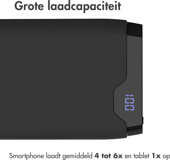 iMoshion® Powerbank 20.000 mAh - Snellader & batterij LED-display - USB, USB C & Micro USB - Universele Powerbank voor o.a. Apple iPhone / Samsung - Zwart