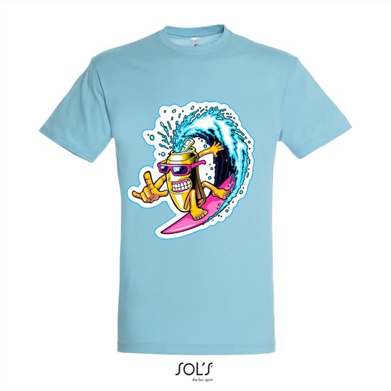 T-Shirt 1-121 Cartoon surfend blikje - xS, Lichtblauw