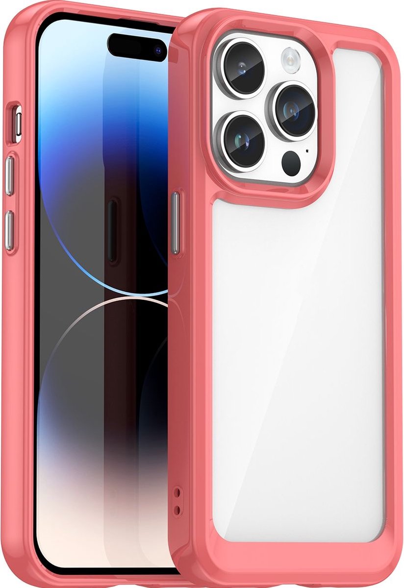 Mobigear Hoesje geschikt voor Apple iPhone 15 Pro Telefoonhoesje Hardcase | Mobigear Crystal Backcover | iPhone 15 Pro Case | Back Cover - Transparant / Rood