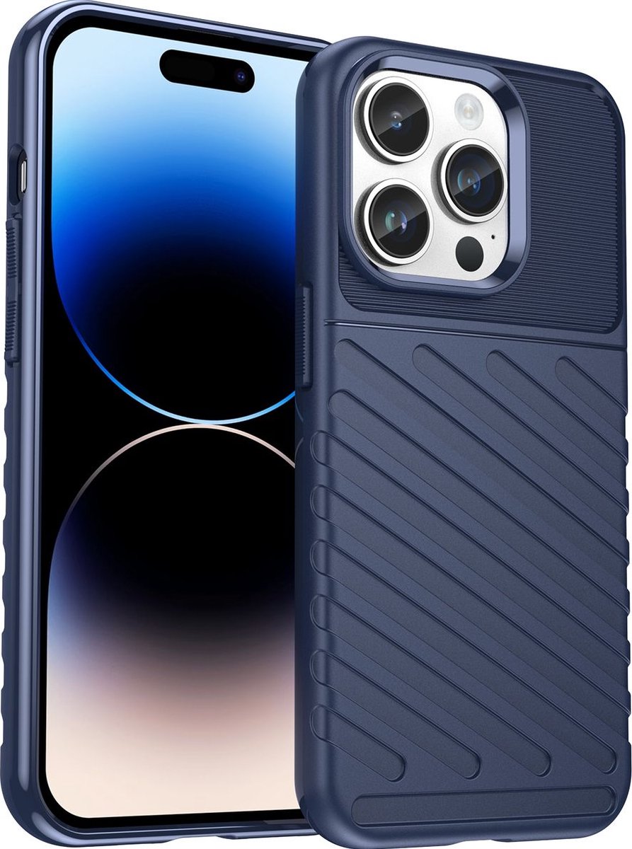 Mobigear Hoesje geschikt voor Apple iPhone 15 Pro Max Telefoonhoesje Flexibel TPU | Mobigear Groove Backcover | iPhone 15 Pro Max Case | Back Cover - Blauw