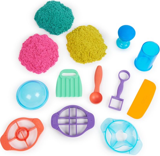 Kinetic Sand - Ultimate Sandisfying-set met 907 g roze geel en blauwgroen speelzand - met 10 vormen en gereedschappen - Sensorisch speelgoed - Kinetic Sand