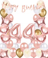 Snoes Ballonnen 44 Jaar Rose Gold White Dots - Compleet Feestpakket met cijfer ballon 44 jaar - Verjaardag Versiering Slinger Happy Birthday – Folieballon – Latex Ballonnen - Helium Ballonnen - Rose Feestpakket