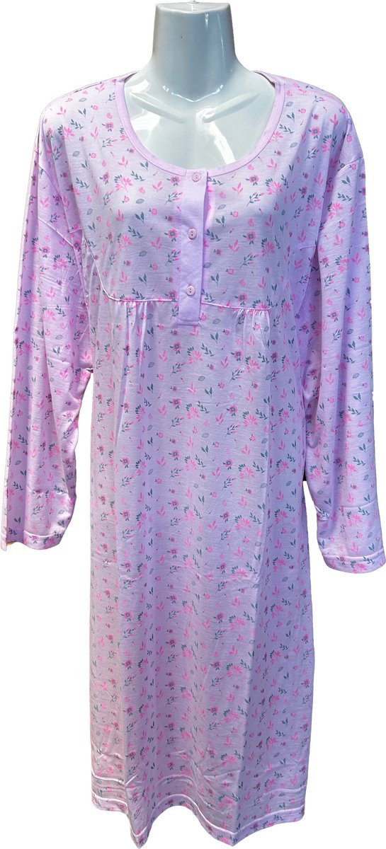 Gebloemde Nachtjapon Dames lange mouwen - Kleur Lichtroze - Maat M
