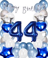 Snoes Ballonnen 44 Jaar Set Mega Blauw Zilver Ballon - Compleet Feestpakket Cijferballon 44 Jaar - Verjaardag Versiering Slinger Happy Birthday – Folieballon – Latex Ballonnen - Helium Ballonnen