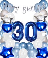 Snoes Set Mega Blauw Zilver Ballonnen - Cijferballon 30 Jaar – Folieballon - Helium Ballon