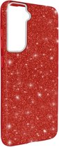 Geschikt voor Samsung Galaxy S22 Plus hoes Glitter Verwisselbaar Semi-rigide Rood