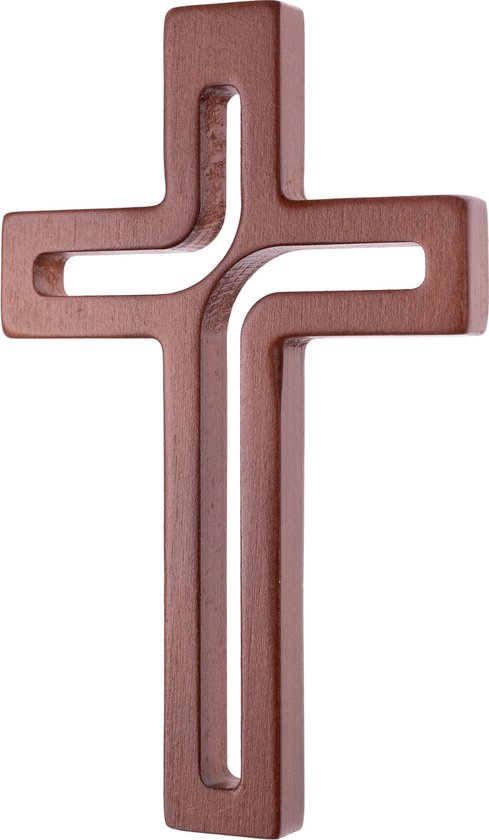 Houten hangend kruis - Bruin- 30x18x1,8 cm
