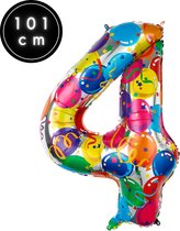Fienosa Cijfer Ballonnen nummer 4 - Confetti patroon - 101 cm - XL Groot - Helium Ballon- Verjaardag Ballon - Carnaval Ballon