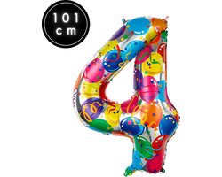 Fienosa Cijfer Ballonnen nummer 4 - Confetti patroon - 101 cm - XL Groot - Helium Ballon- Verjaardag Ballon - Carnaval Ballon - Leeftijd verjaardag - Verjaardagsballon - Verjaardag