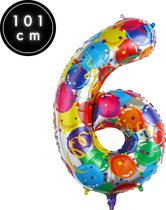 Fienosa Cijfer Ballonnen nummer 6 - Confetti patroon - 101 cm - XL Groot - Helium Ballon- Verjaardag Ballon - Carnaval Ballon