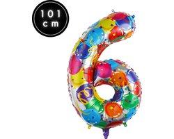 Fienosa Cijfer Ballonnen nummer 6 - Confetti patroon - 101 cm - XL Groot - Helium Ballon- Verjaardag Ballon - Carnaval Ballon - Leeftijd verjaardag - Verjaardagsballon - Verjaardag