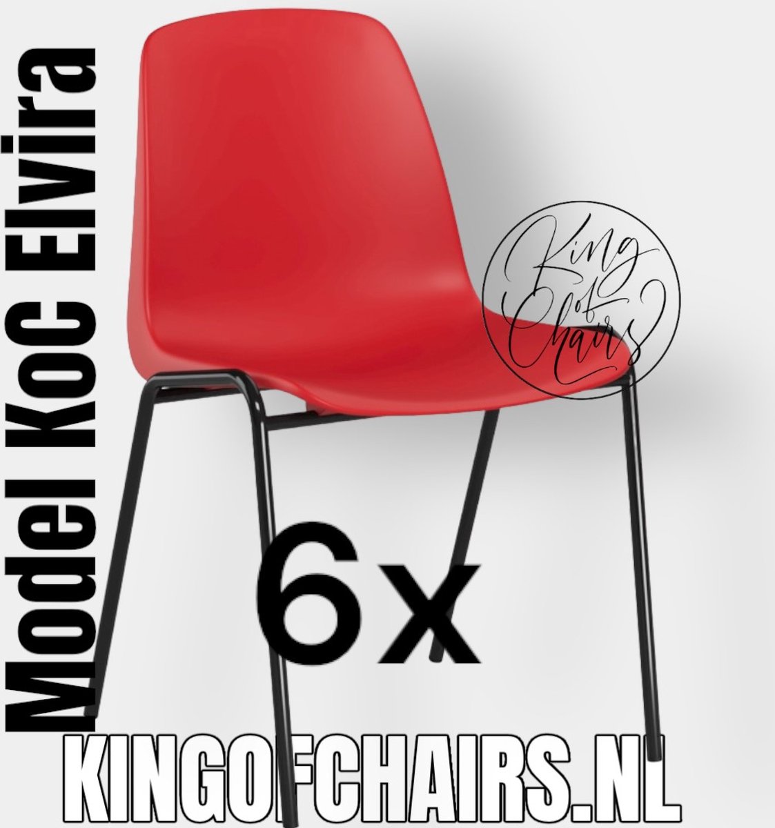King of Chairs -set van 6- model KoC Elvira rood met zwart onderstel. Kantinestoel stapelstoel kuipstoel vergaderstoel tuinstoel kantine stoel stapel kantinestoelen stapelstoelen kuipstoelen stapelbare keukenstoel Helene eetkamerstoel