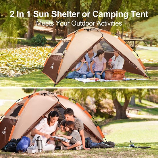 Tente de camping Pop Up Tente pour 4 personnes Tente dôme Imperméable  Coupe-vent avec... | bol